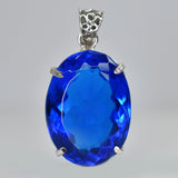 Lab Grown 93.4 Ct Blue Sapphire 925 Sterling Silver Pendant Unique Oval Gemstone