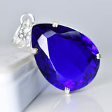 925 Sterling Silver 63.25 Ct CERTIFIED Topaz Pendant Pear Cut Blue Gemstone