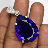 925 Sterling Silver 63.25 Ct CERTIFIED Topaz Pendant Pear Cut Blue Gemstone