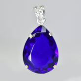 925 Sterling Silver 63.25 Ct CERTIFIED Topaz Pendant Pear Cut Blue Gemstone