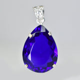 925 Sterling Silver 63.25 Ct CERTIFIED Topaz Pendant Pear Cut Blue Gemstone