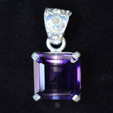 Natural Purple Amethyst 24.9 Ct CERTIFIED Square 925 Sterling Silver Gem Pendant