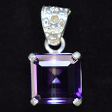 Natural Purple Amethyst 24.9 Ct CERTIFIED Square 925 Sterling Silver Gem Pendant