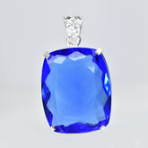 87.7 Ct Blue Topaz CERTIFIED 925 Sterling Silver Cushion Cut Rare Gems Pendant