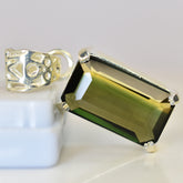 925 Sterling Silver CERTIFIED 24 Ct Natural Green Tourmaline Emerald Pendant