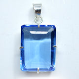 Certified 925 Sterling Silver Natural Pendant Topaz Emerald 100 Ct Blue Gemstone