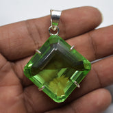 Green Topaz Pendant Square 127 Ct 925 Sterling Silver Gems CERTIFIED Natural