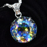 CERTIFIED 69 Ct Natural Mystic Round Topaz Pendant 925 Sterling Silver Gemstone
