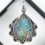 CERTIFIED 41 Ct Natural Pear Opal 925 Sterling Silver Pendant Jewelry For Her