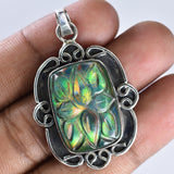 925 Sterling Silver 44 Ct Natural Cushion Cut Opal Pendant Gemstone CERTIFIED