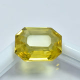 7.70 carat yellow sapphire from Sri Lanka, a certified natural emerald-cut gemstone.