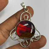 Beautiful Round Opal 40 Ct Natural CERTIFIED 925 Sterling Silver Pendant Gems