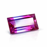 Rectangular pink gemstone on a white background