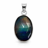 Faceted gemstone pendant on a white background