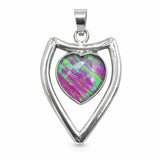 Silver pendant with a heart-shaped opal stone on a white background