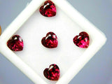 Zoomed Out View of Heart Shape Red Ruby Gemstones in White Transparent Box Natural and Certified