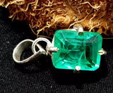 925 Sterling Silver 28.45 Ct Natural Green Pendant CERTIFIED Emerald Cut Stone