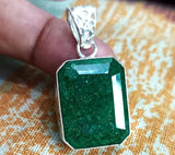 925 Sterling Silver 44 Ct Natural Green Emerald CERTIFIED Emerald Gems Pendant