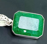 925 Sterling Silver 44 Ct Natural Green Emerald CERTIFIED Emerald Gems Pendant