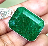 925 Sterling Silver 44 Ct Natural Green Emerald CERTIFIED Emerald Gems Pendant