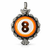 Pendant with number 8 design on an orange background