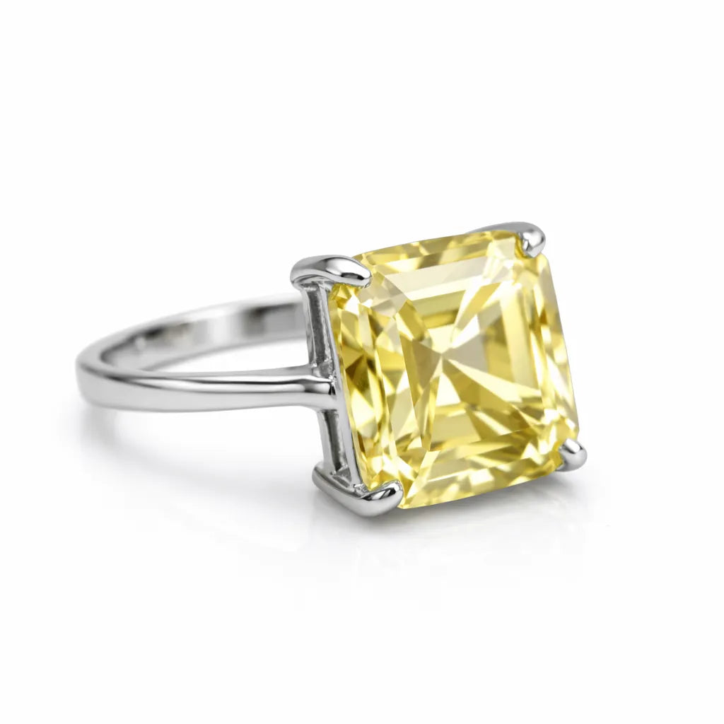 Ring with a yellow gemstone on a white background