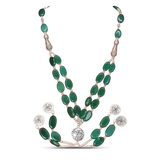 925 Sterling Silver Necklace with 296Ct Certified Natural Green Onyx–26 Gemstone