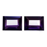 Two purple gemstones with a rectangular cut on a white background