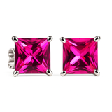 Natural CERTIFIED 13.35 Ct Stunning Pink Ruby Square Cut Gemstone Earring Pair