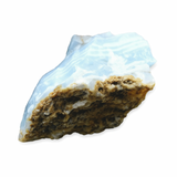 Mineral sample with blue and brown hues on a white background