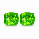 16.15 Ct Natural CERTIFIED Green Peridot Square Cushion Cut Loose Gemstone Pair