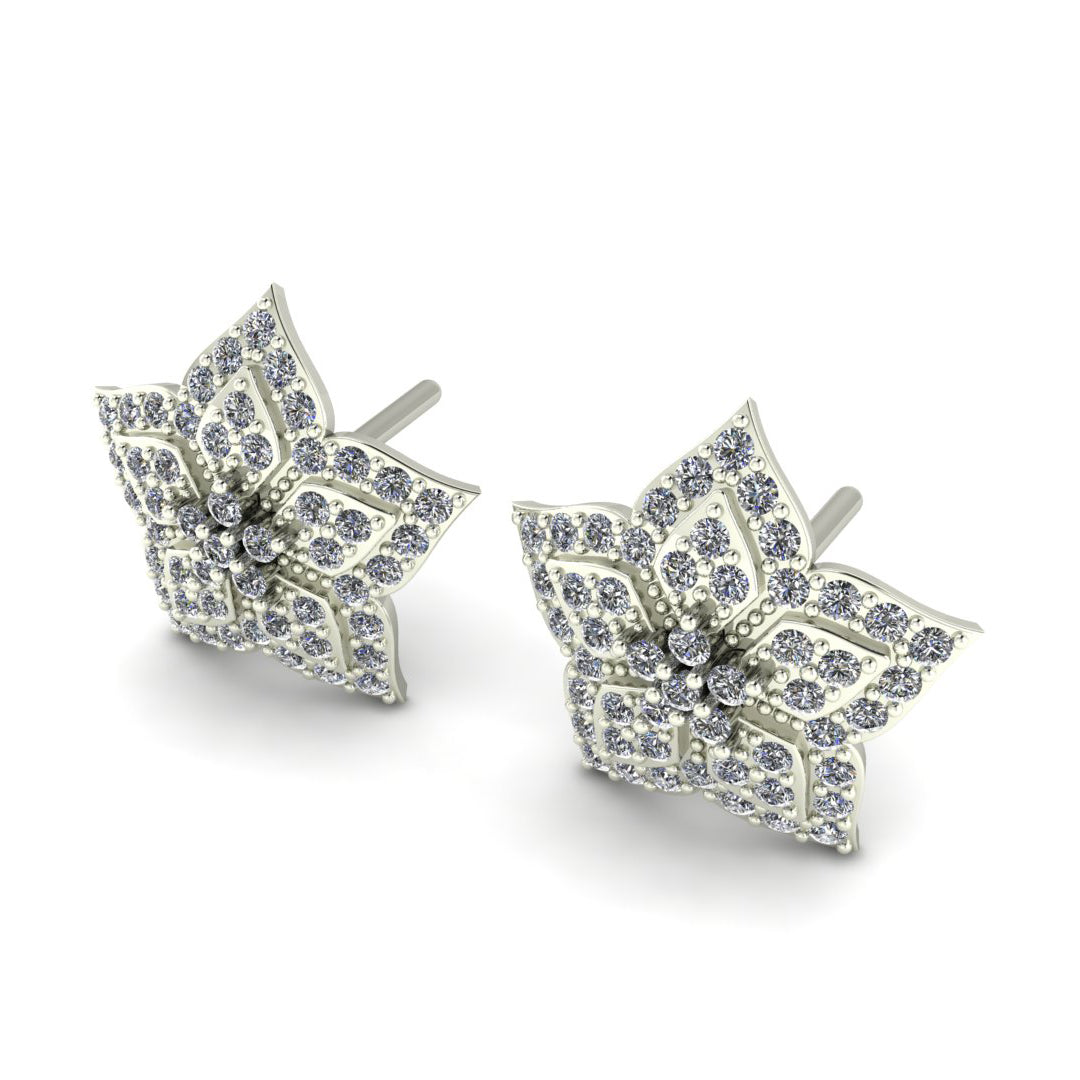 Sterling Silver Pavé Diamond Star Stud Earrings