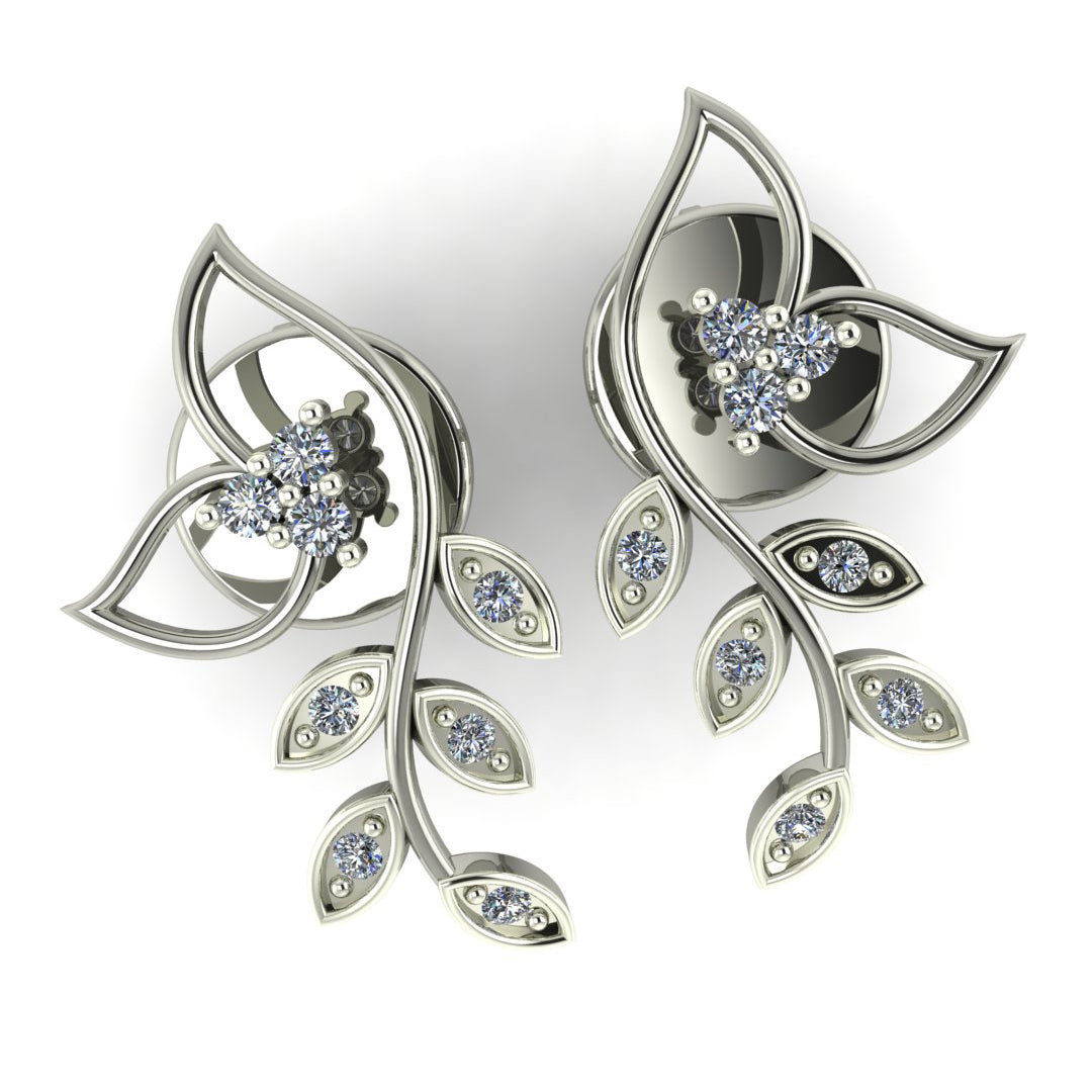 Graceful Vine Diamond Stud Earrings in Silver