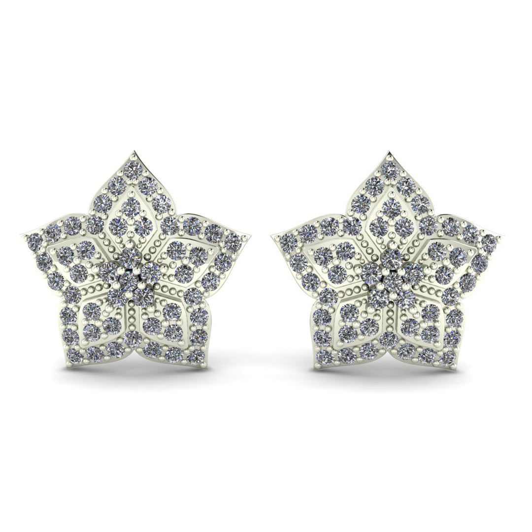 Sterling Silver Pavé Diamond Star Stud Earrings