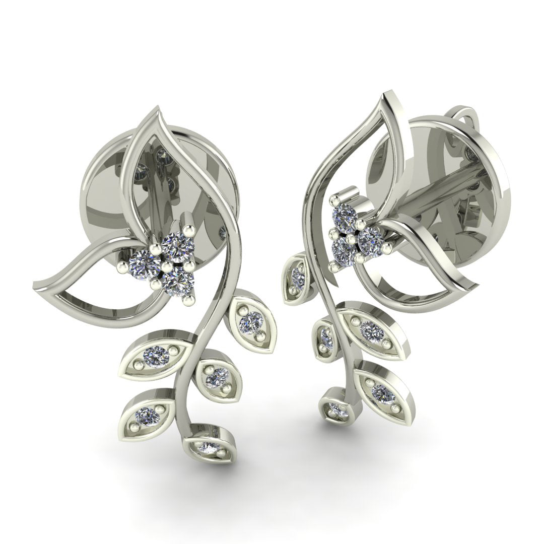 Graceful Vine Diamond Stud Earrings in Silver
