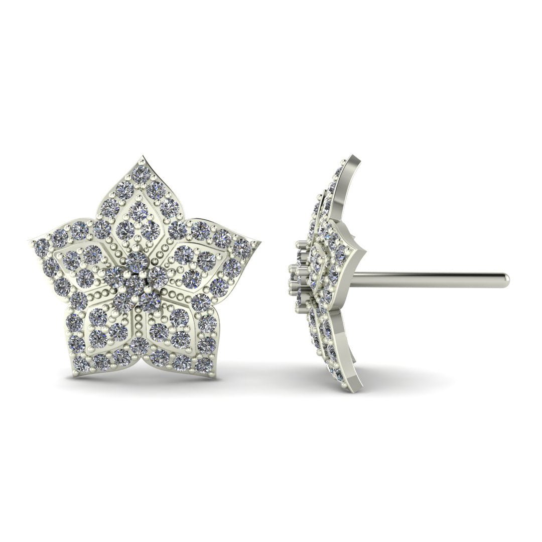 Sterling Silver Pavé Diamond Star Stud Earrings