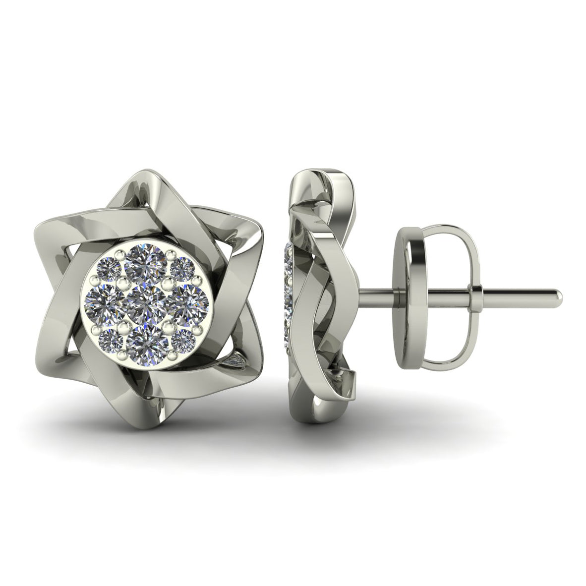 Nova Star Diamond Stud Earrings in Sterling Silver