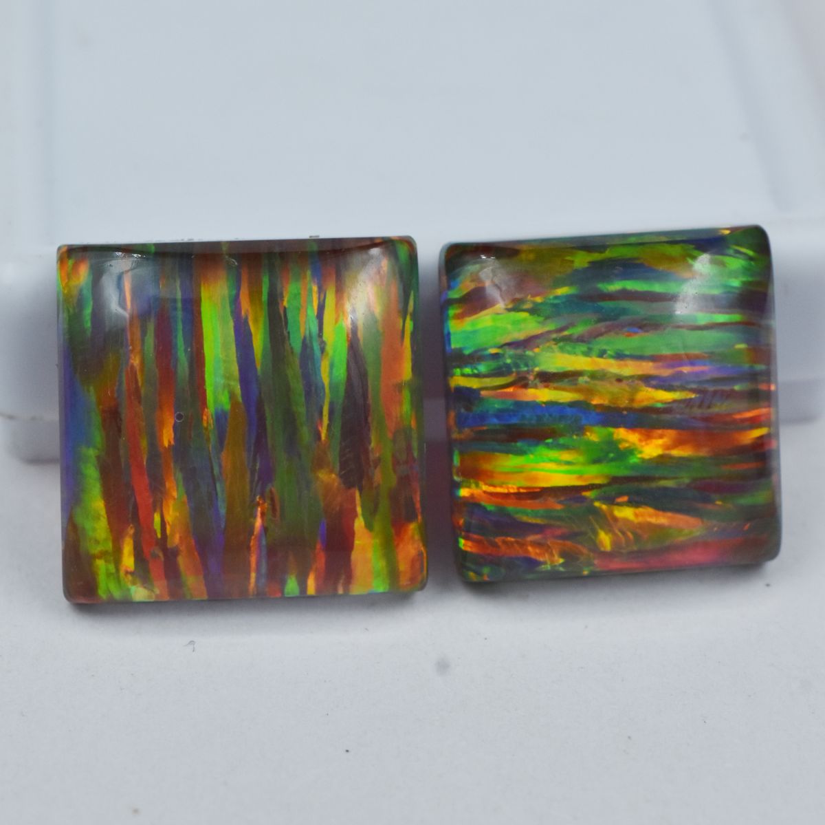 CERTIFIED 24.65 Ct Natural Multi-Color Opal Loose Gemstone SQUARE Cut Pair