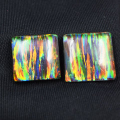 CERTIFIED 24.65 Ct Natural Multi-Color Opal Loose Gemstone SQUARE Cut Pair