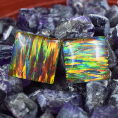 CERTIFIED 24.65 Ct Natural Multi-Color Opal Loose Gemstone SQUARE Cut Pair