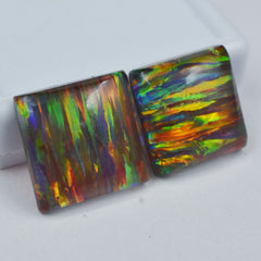 CERTIFIED 24.65 Ct Natural Multi-Color Opal Loose Gemstone SQUARE Cut Pair