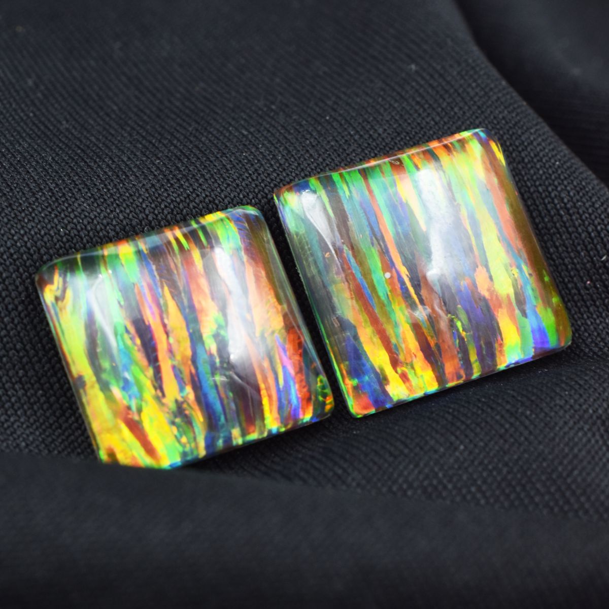 CERTIFIED 24.65 Ct Natural Multi-Color Opal Loose Gemstone SQUARE Cut Pair