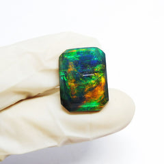 Emerald Cut Natural  Multi Color Boulder Opal 13.80 Ct Loose Gemstone CERTIFIED