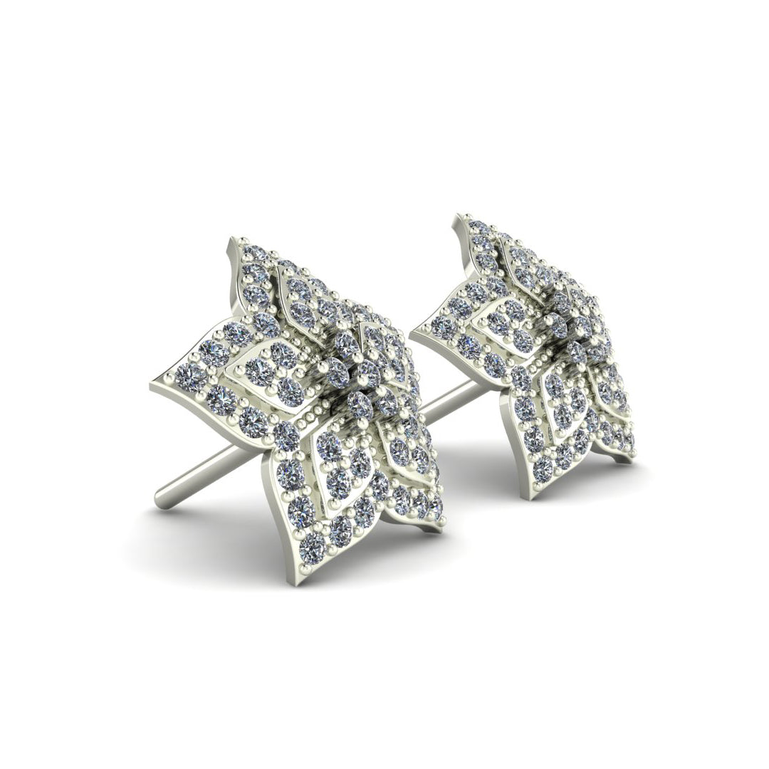 Sterling Silver Pavé Diamond Star Stud Earrings