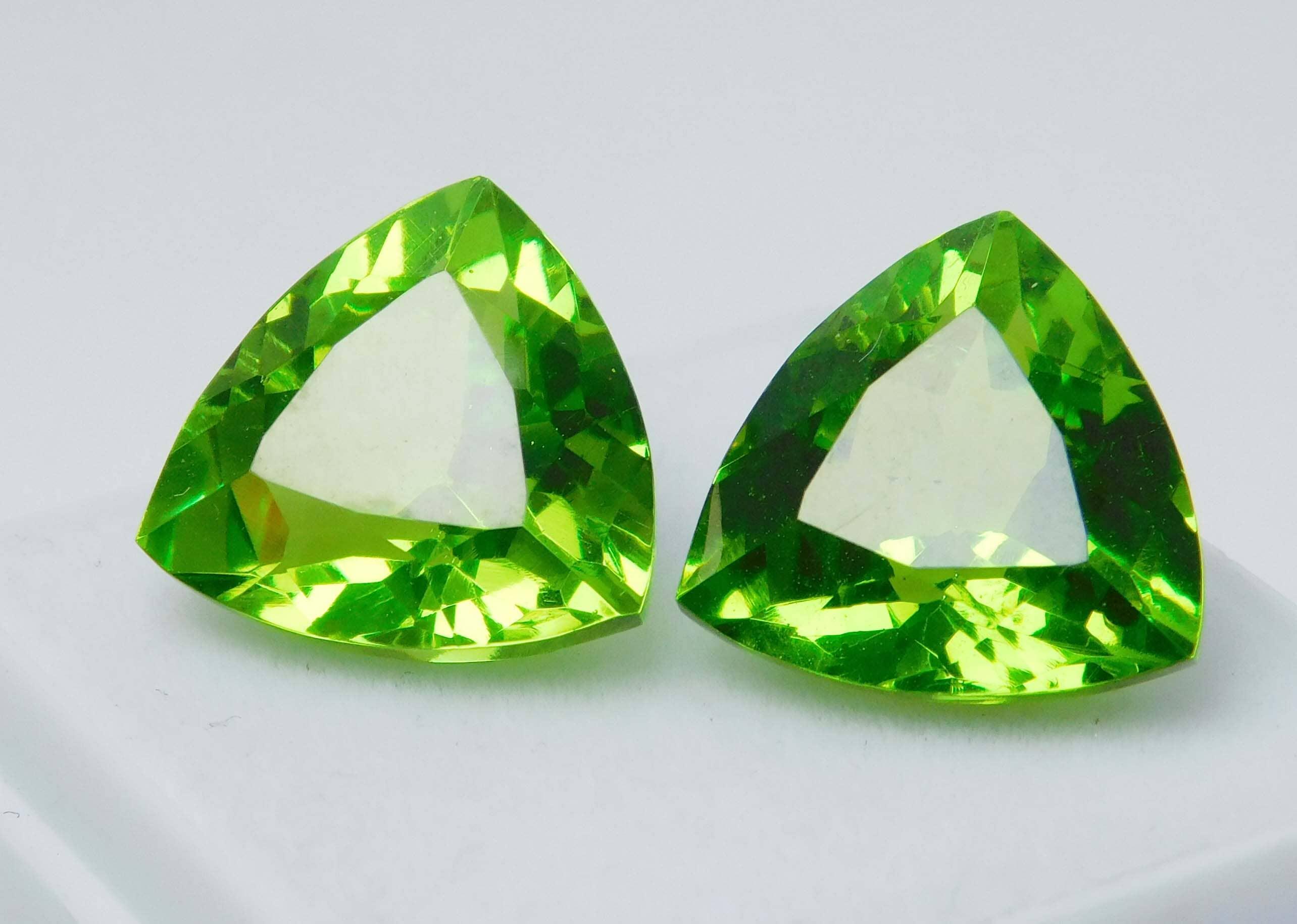 16.60 Carat Pair Trillion Shape Natural Green Peridot Certified Loose Gemstone Green Peridot From Afghanistan gemsbuild 