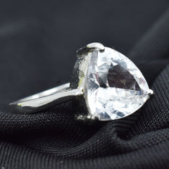 18.05 Ct White Sapphire Gemstone Trillion Cut Silver Ring Sz-7.5 Sterling Silver