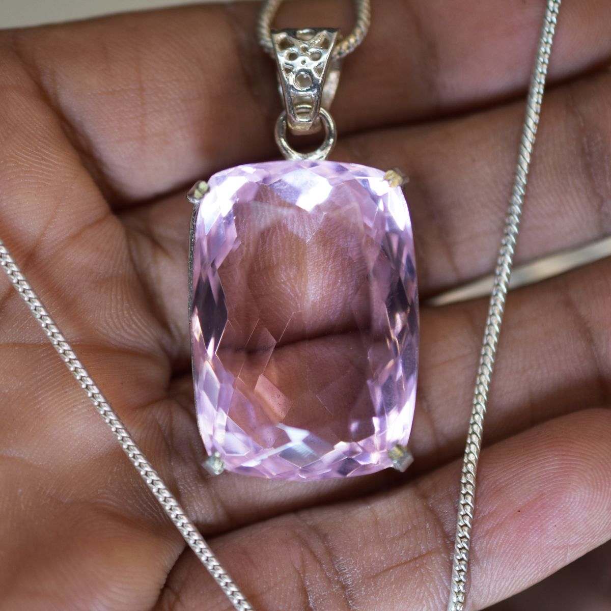 Natural Pendant Pink Topaz Emerald 925 Sterling Silver 98.40 Gems CERTIFIED