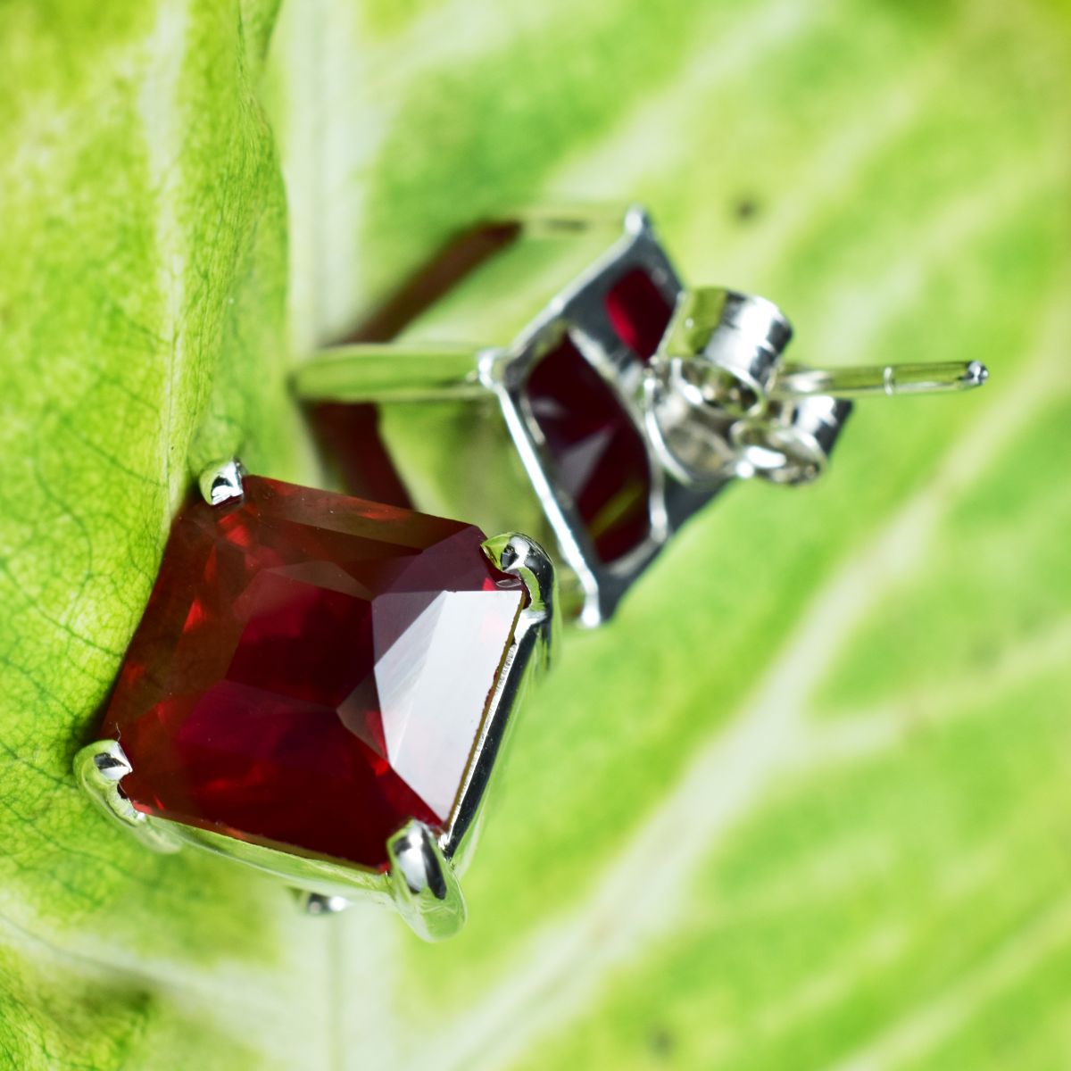 Natural Red Ruby 925 Sterling Silver Square Earrings 10x10 mm Gemstone CERTIFIED