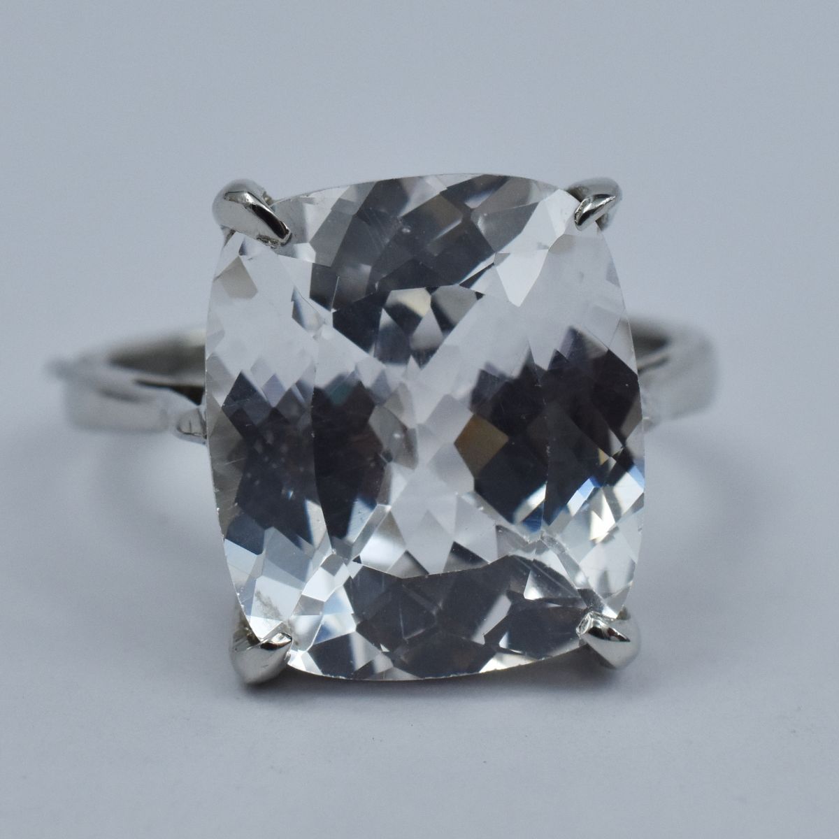 925 sterling silver Ring Sapphire Ring Sz 9 White Color 28.80 Ct Cushion Cut