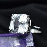 925 Sterling Silver Sapphire 34 Ct Square Cut Beautiful Ring Sz 10½ White Color